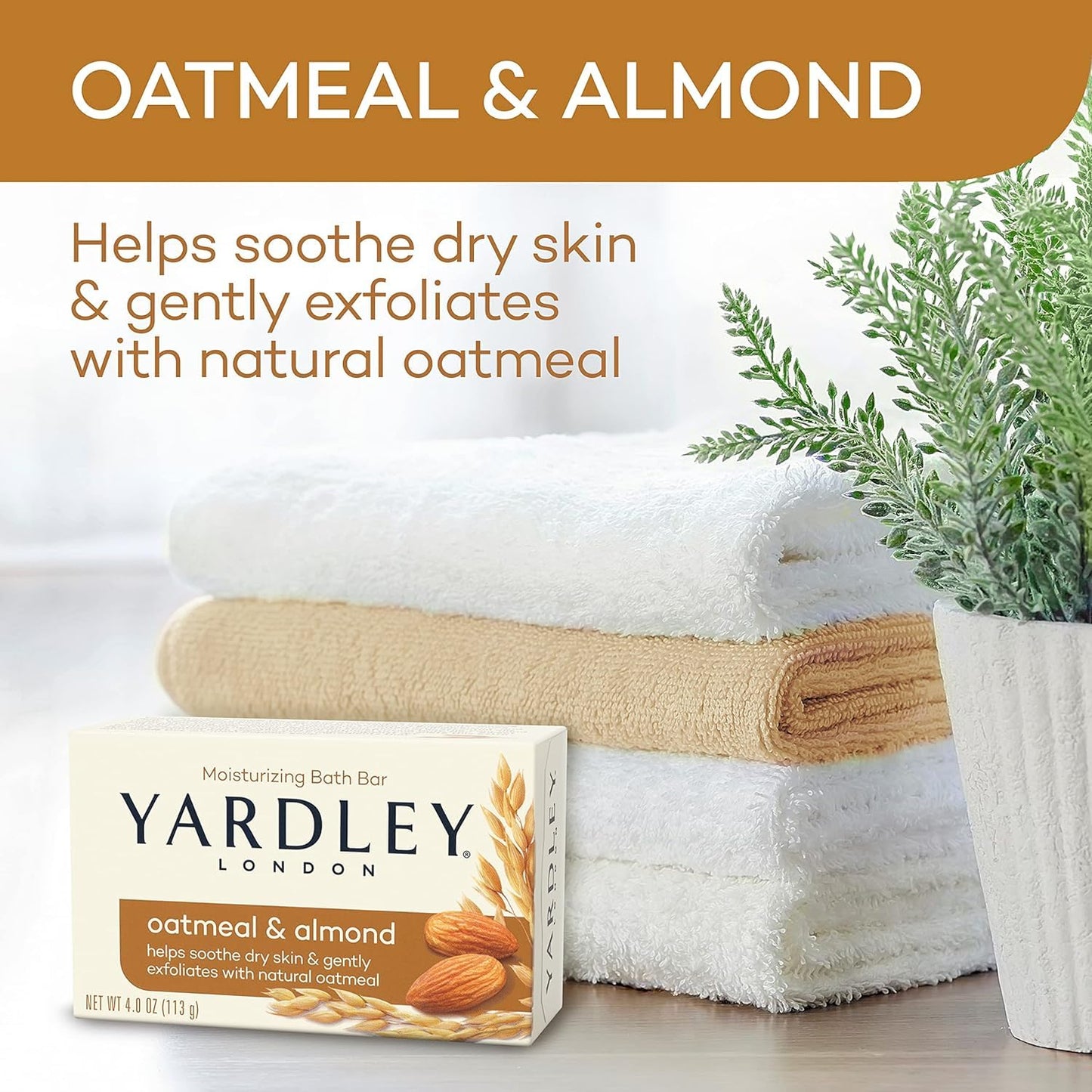 Yardley Oatmeal and Almond Bar Soap, Oatmeal & Almond, 4 Ounce