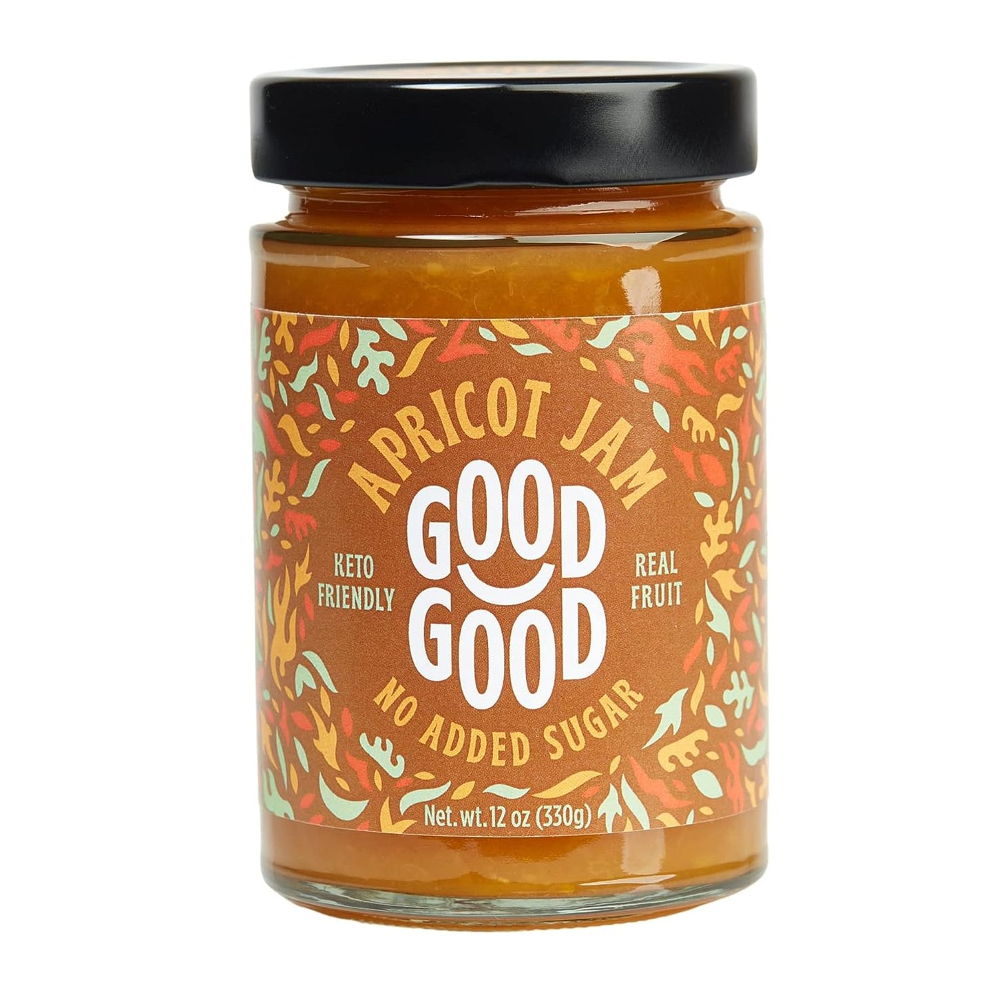 GOOD GOOD Apricot Jam - 12 Oz / 330 G - No Added Sugar Apricot Jam - Keto - Vegan - Gluten Free - Diabetic - 12 Ounce (Pack of 1)