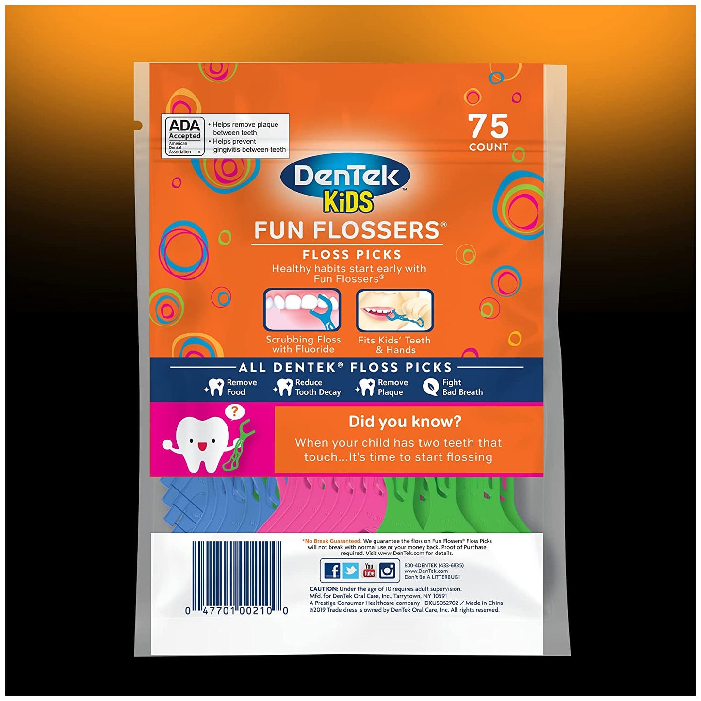 Dentek Kids Fun Flossers, Limited Edition Monster Flossers, 75 Count (Pack of 3)(Packaging May Vary)