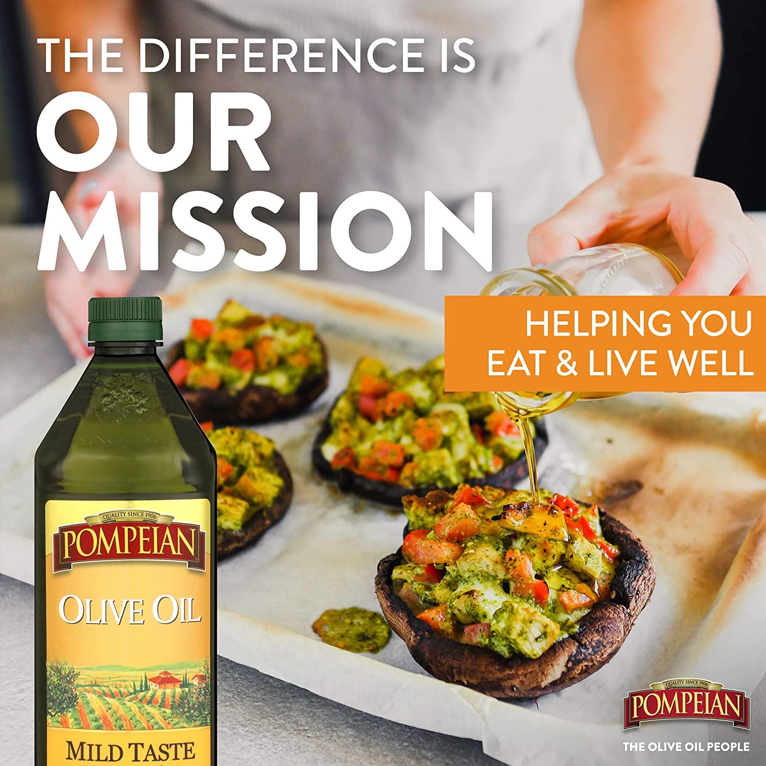 Pompeian Mild Taste Olive Oil, Mild Flavor, Perfect for Roasting & Sauteing, Naturally Gluten Free, Non-Allergenic, Non-Gmo, 32 FL. OZ.