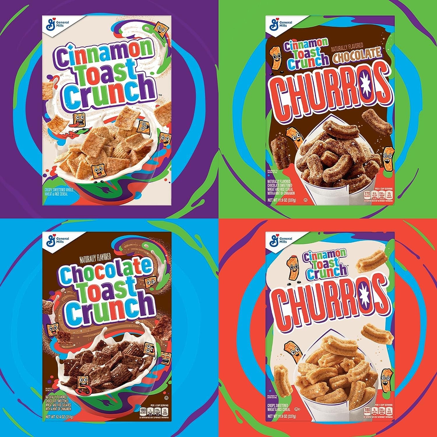 General Mills Churros Cinnamon Toast Crunch Breakfast Cereal, Crispy Cinnamon Cereal, 11.9 OZ Cereal Box