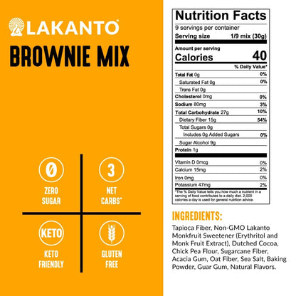 Lakanto Sugar Free Brownie Mix - Sweetened with Monk Fruit Sweetener, Keto Diet Friendly, Delicious Dutched Cocoa, High in Fiber, 3G Net Carbs, Gluten Free, Easy to Make Dessert (Pack of 1)