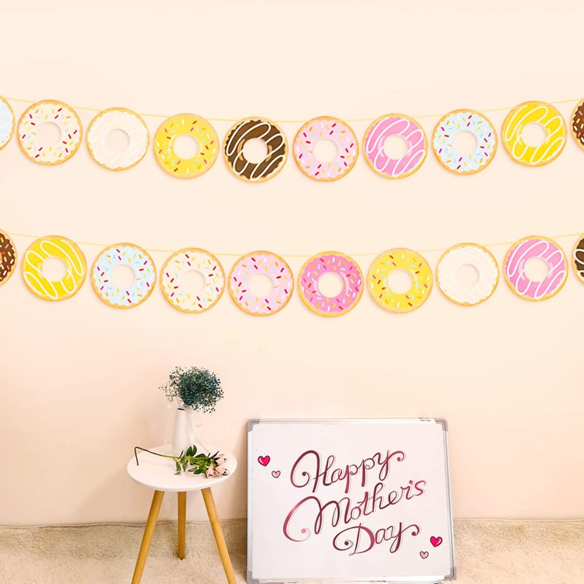 2PCS Donut Party Supplies Party Banners - Donut Food Theme Party/Tea Party Decorations - Doughnut Baby Shower/Birthday Party Garland Wall Decorations Photo Props