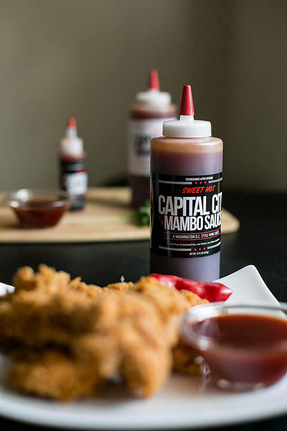 Capital City Mambo Sauce - Variety 2 Pack - Sweet Hot & Mild | Washington DC Wing Sauces | Perfect Condiment Topping for Wings, Chicken, Pork, Beef, Seafood, Burgers, Rice or Noodles | 12 Oz Bottles (2 Pack)