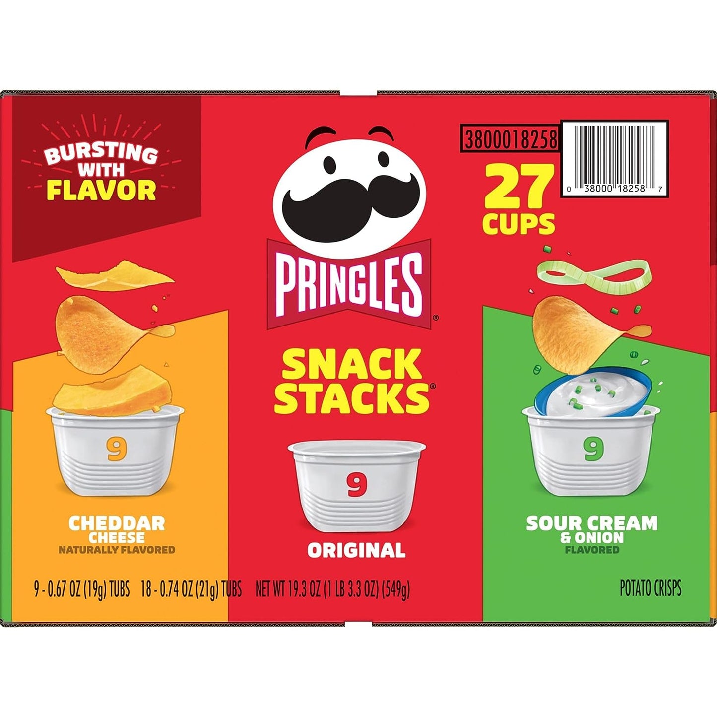 Pringles Potato Crisps Chips, Lunch Snacks, On-The-Go Snacks, Snack Stacks, Variety Pack, 19.3Oz Box (27 Cups)​​