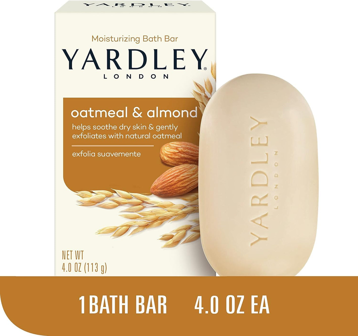 Yardley Oatmeal and Almond Bar Soap, Oatmeal & Almond, 4 Ounce