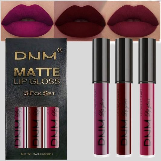 Evpct 3Pcs Dark Red Plum Purple Matte 24-Hour Liquid Lipstick Sets for Women DNM Matte Lipstick Lip Stain Long Lasting 24 Smudge Waterproof Lip Gloss Gift Set Matt Lipsticks Set Matt Liquid Lipstick