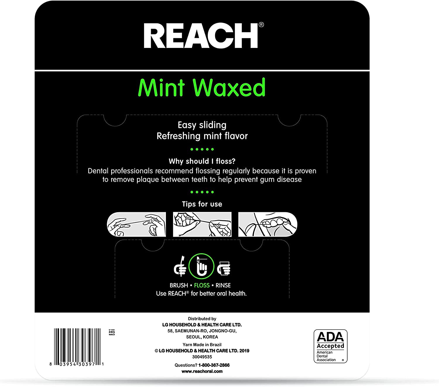 Johnson & Johnson Reach Mint Waxed Dental Floss, 5 Count