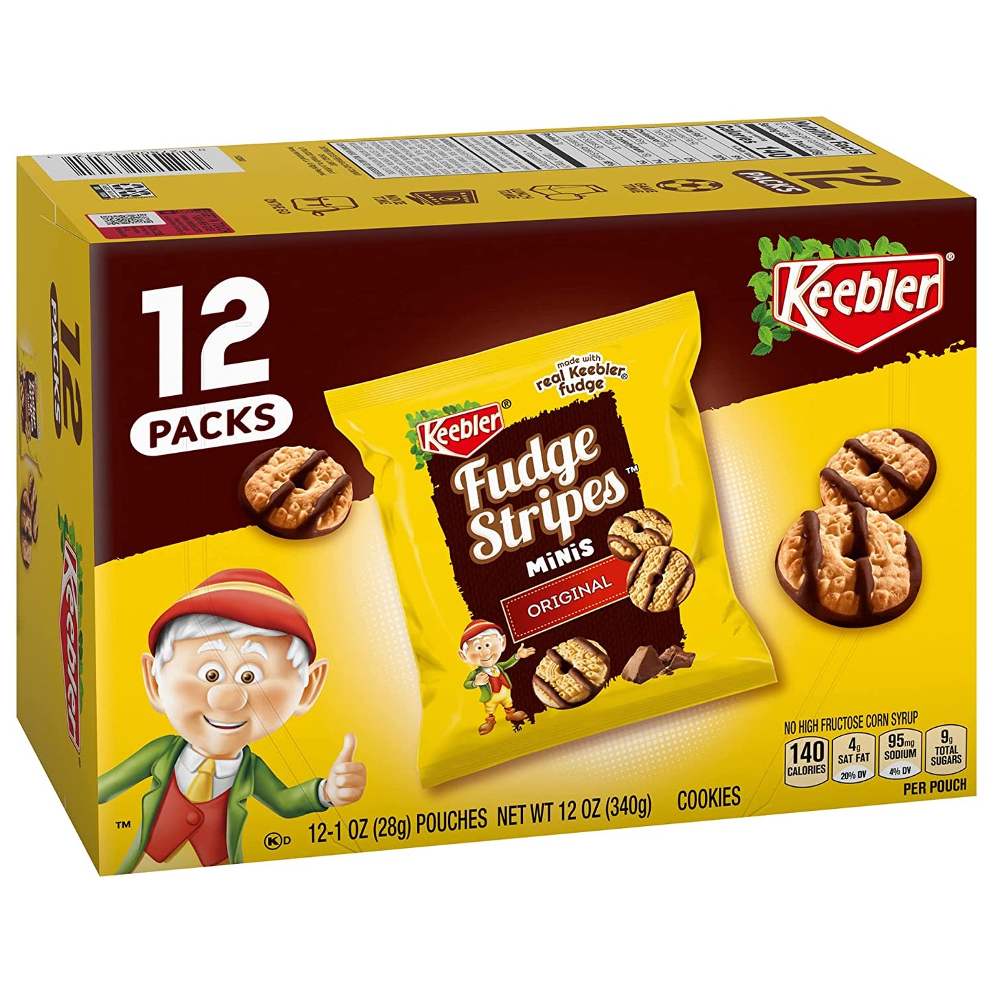 Keebler On-The-Go Fudge Stripes Cookies, 12 Count (Pack of 1)