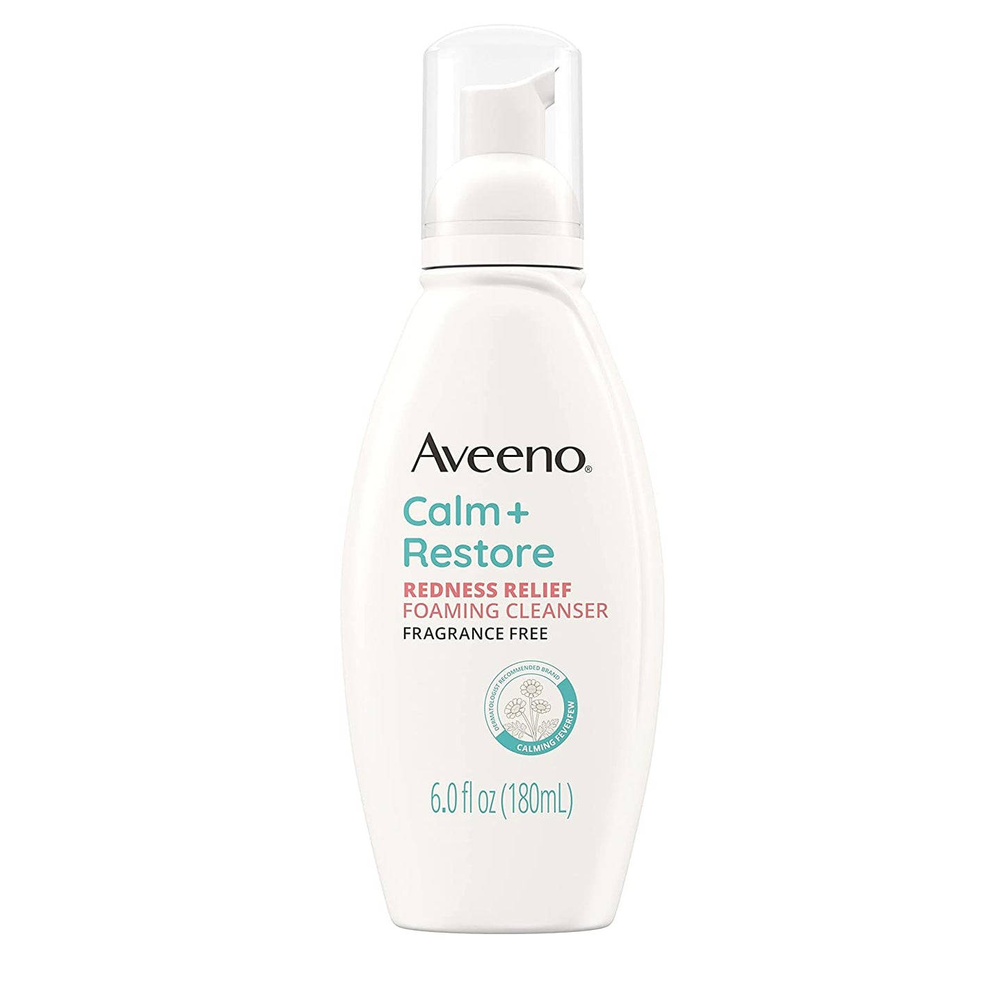 Aveeno Calm + Restore Redness Relief Foaming Cleanser, Daily Facial Cleanser with Calming Feverfew to Help Reduce the Appearance of Redness, Hypoallergenic & Fragrance-Free, 6 Fl. Oz