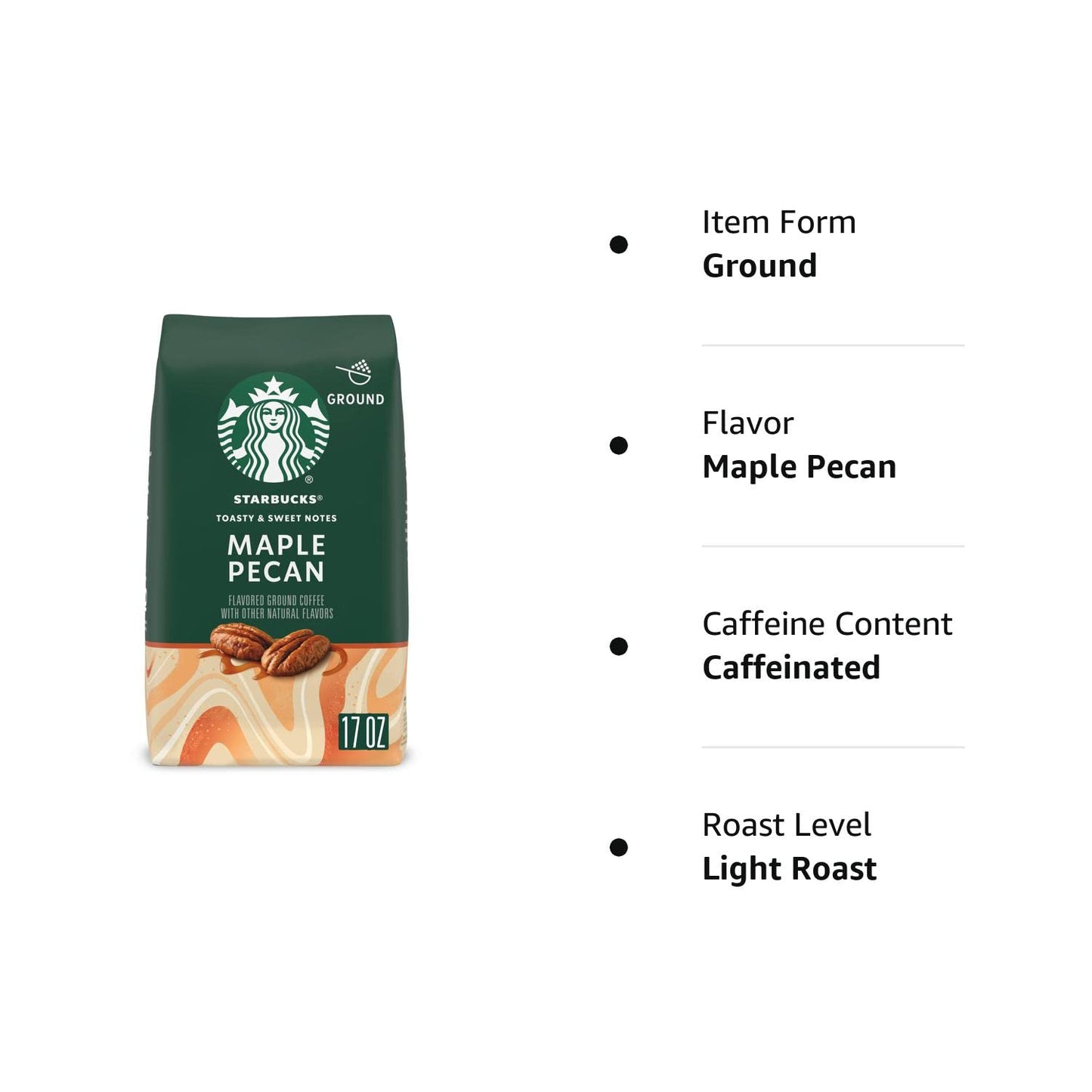 Starbucks Ground Coffee—Maple Pecan Flavored Coffee—Naturally Flavored—100% Arabica—1 Bag (17 Oz)