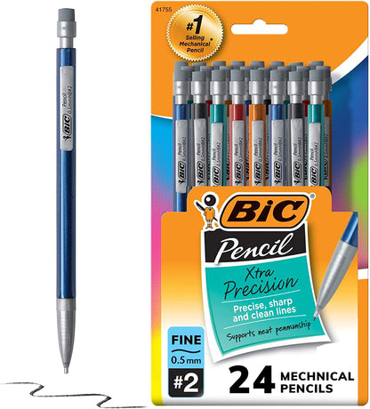 BIC Xtra-Precision Mechanical Pencil, Metallic Barrel, Fine Point (0.5Mm), 24-Count, Doesn'T Smudge and Erases Cleanly