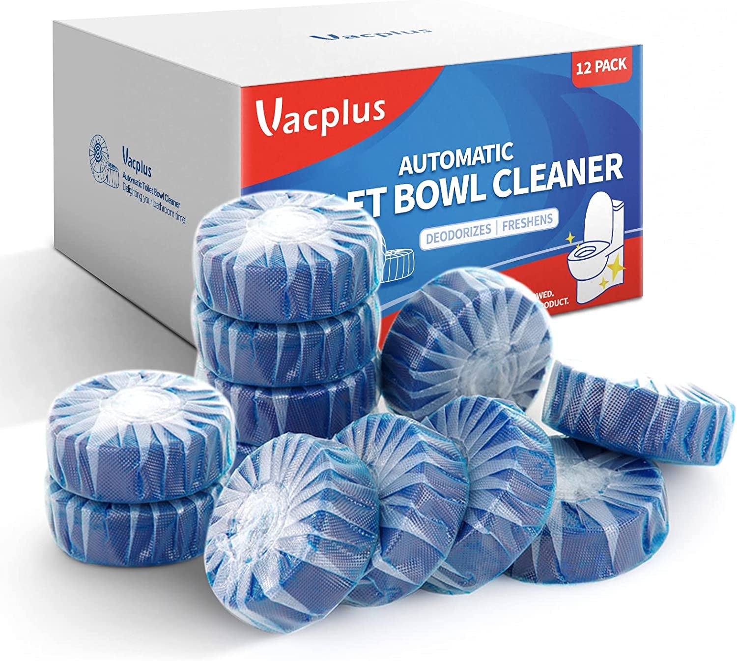 Vacplus Automatic Toilet Bowl Cleaner Tablets, Bathroom Toilet Tank Cleaner (12 PACK), VA-T165