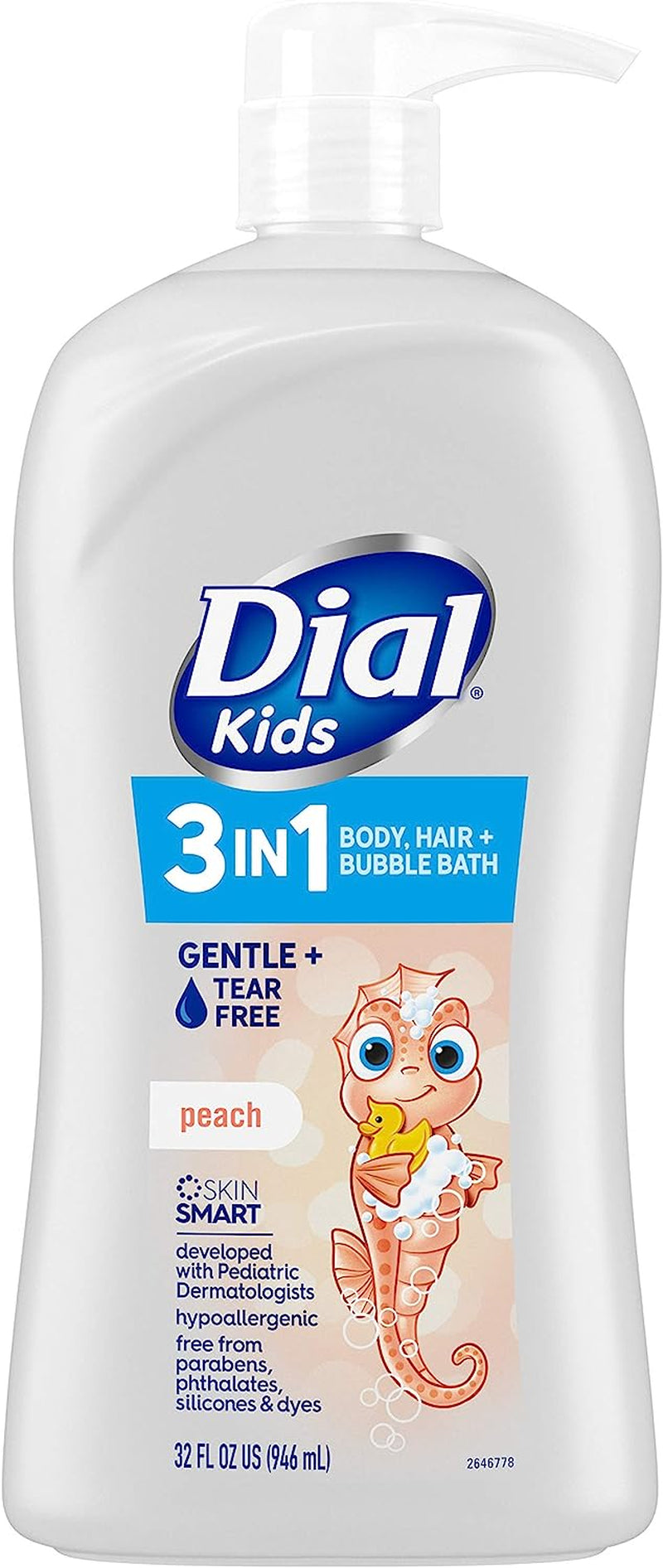 Dial Kids 3-In-1 Body+Hair+Bubble Bath, Peach, 32 Fl Oz