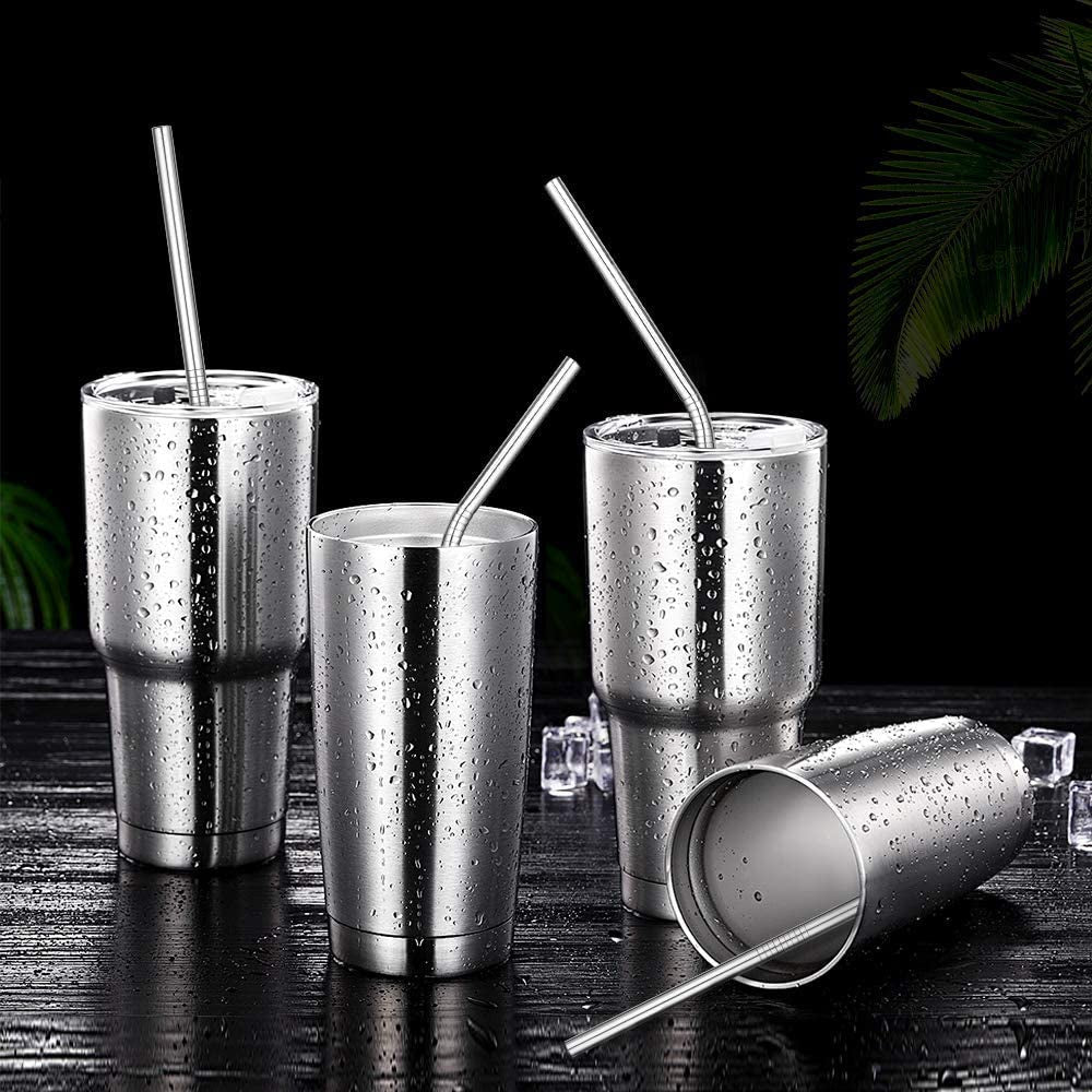 Hiware 12-Pack Reusable Stainless Steel Metal Straws with Case - Long Drinking Straws for 30 Oz and 20 Oz Tumblers Yeti Dishwasher Safe - 2 Cleaning Brushes Included