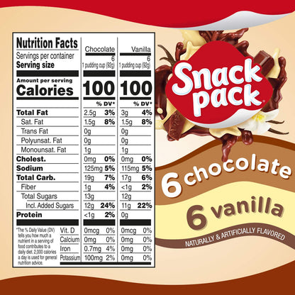 Snack Pack Chocolate and Vanilla Pudding Cups Family Pack, 12 Count (Pack of 1)