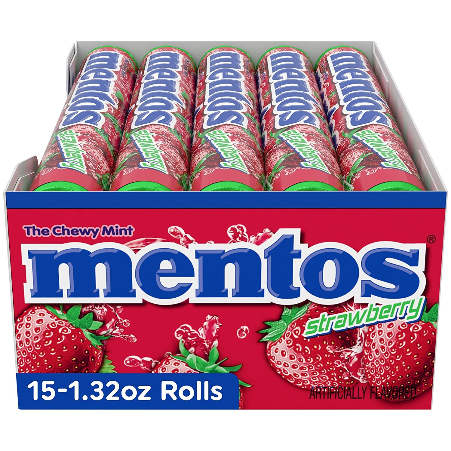 Mentos Chewy Mint Candy Roll, Strawberry, Non Melting, Party,15 Count (Pack of 1)