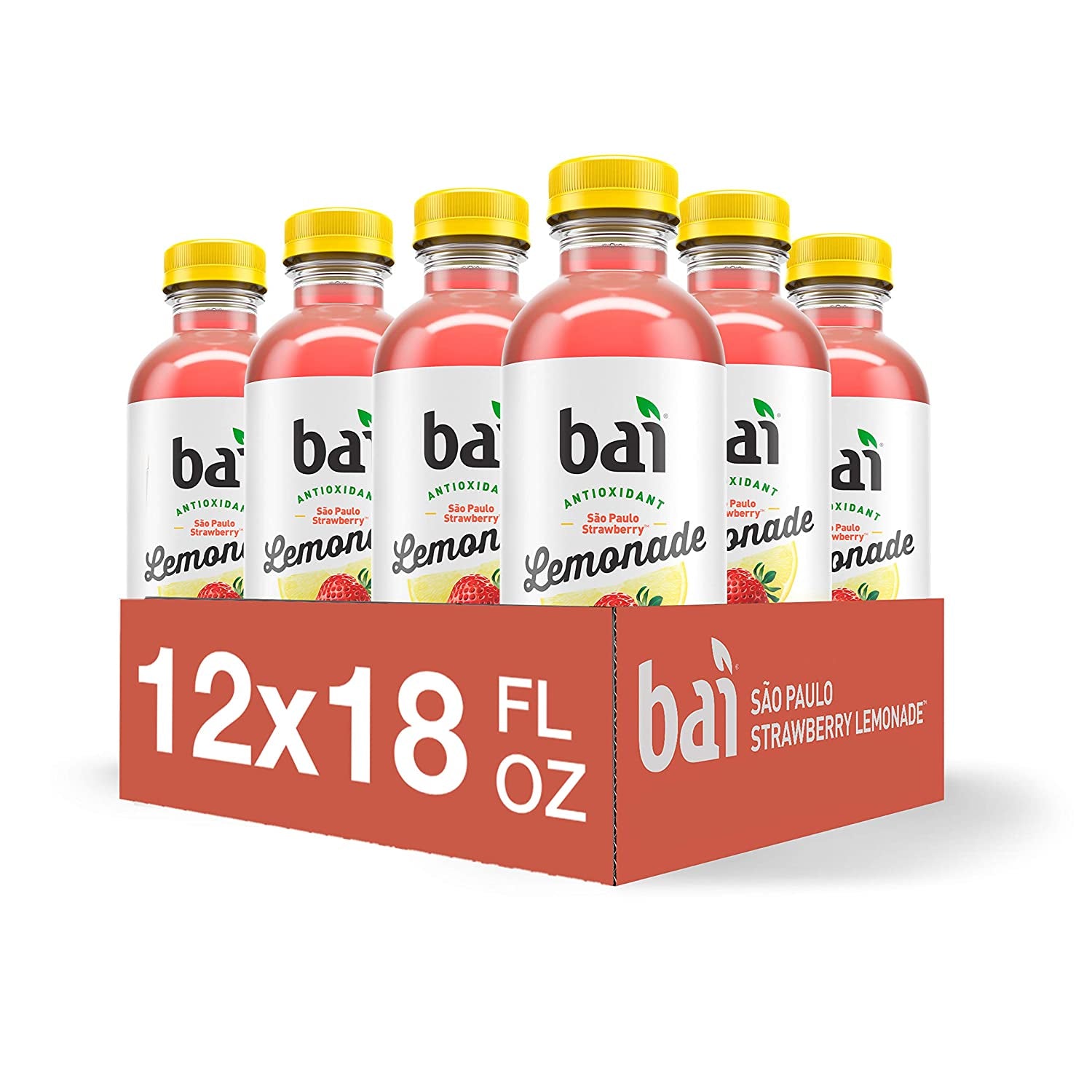 Bai Flavored Water, São Paulo Strawberry Lemonade, Antioxidant Infused Drinks, 18 Fl Oz (Pack of 12)