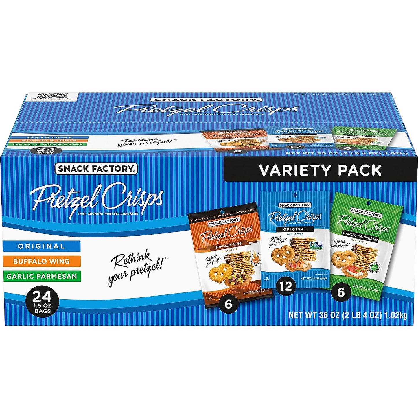 Snack Factory Pretzel Crisps Variety Pack, Individual 1.5 Ounce (Pack of 24)