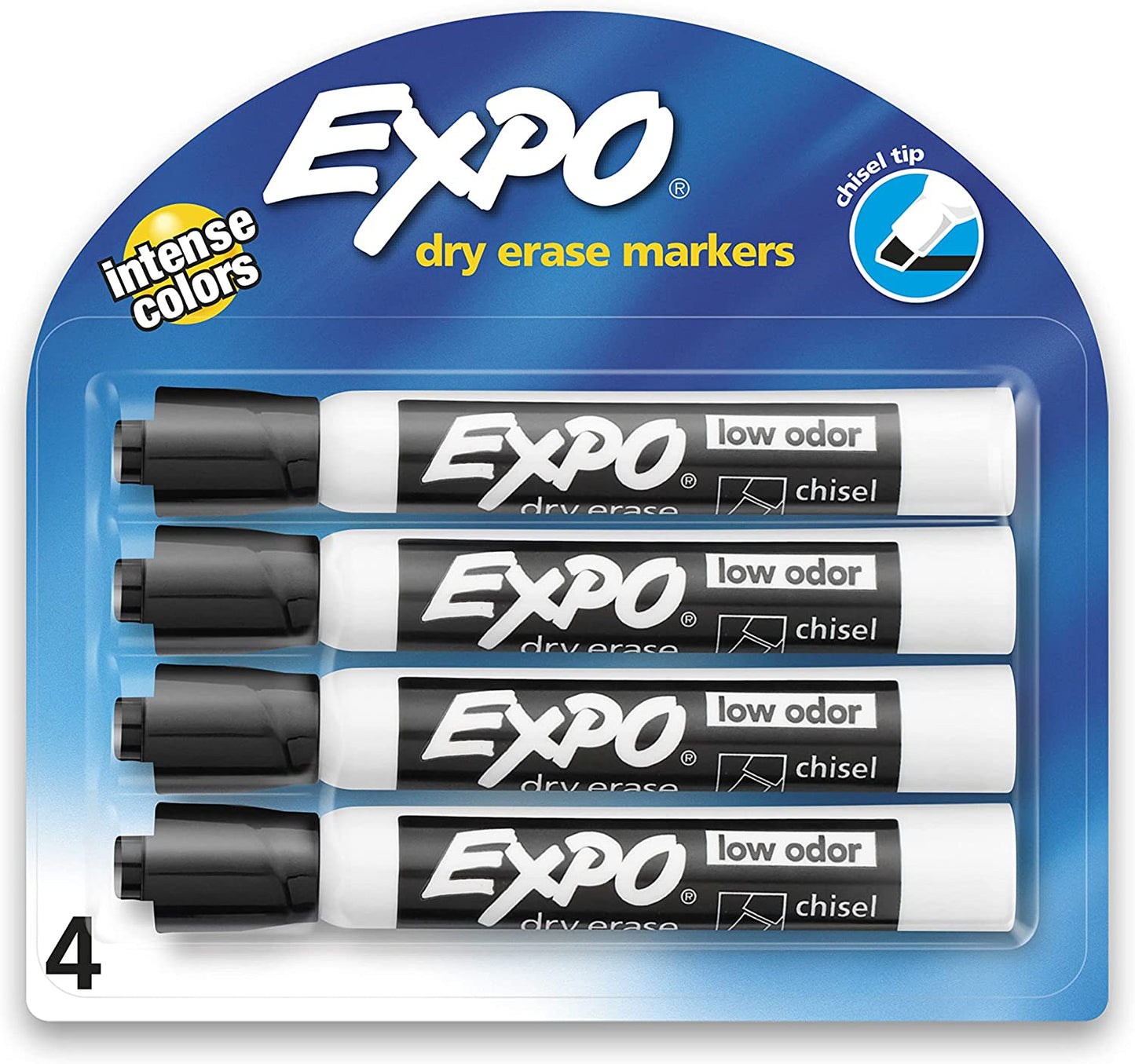 EXPO 80661 Low-Odor Dry Erase Markers, Chisel Tip, Black, 4-Count