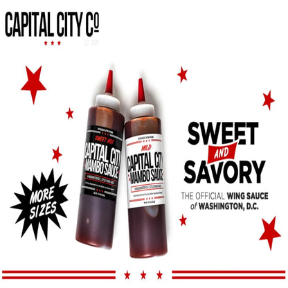 Capital City Mambo Sauce - Variety 2 Pack - Sweet Hot & Mild | Washington DC Wing Sauces | Perfect Condiment Topping for Wings, Chicken, Pork, Beef, Seafood, Burgers, Rice or Noodles | 12 Oz Bottles (2 Pack)