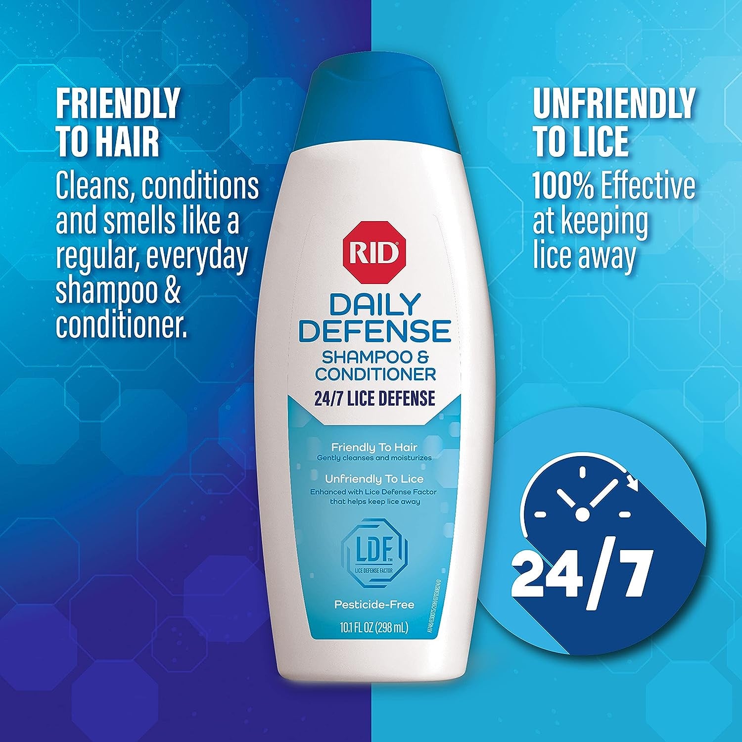 RID Defense Lice Shampoo & Conditioner, Used Daily Provides 24/7 Defense against Head Lice, 100% Effective, 10.1 Ounce