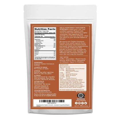 Cinnamon Powder Ceylon Raw Organic, 1 Lb (16 Oz)