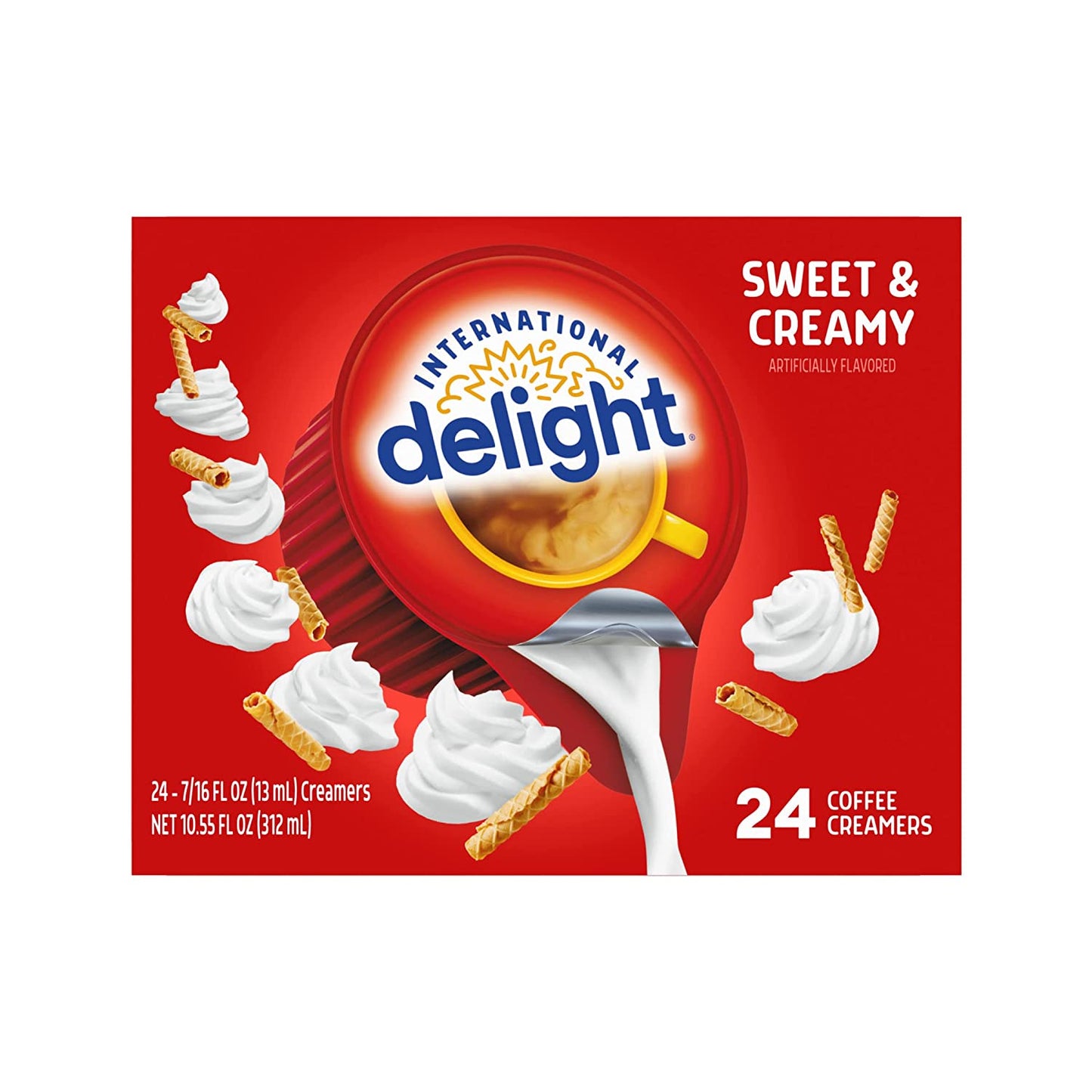 International Delight Coffee Creamer Singles, Sweet & Creamy, Shelf Stable Flavored Creamer, 24 Ct, 0.44 FL OZ, Pre-Portioned Creamers