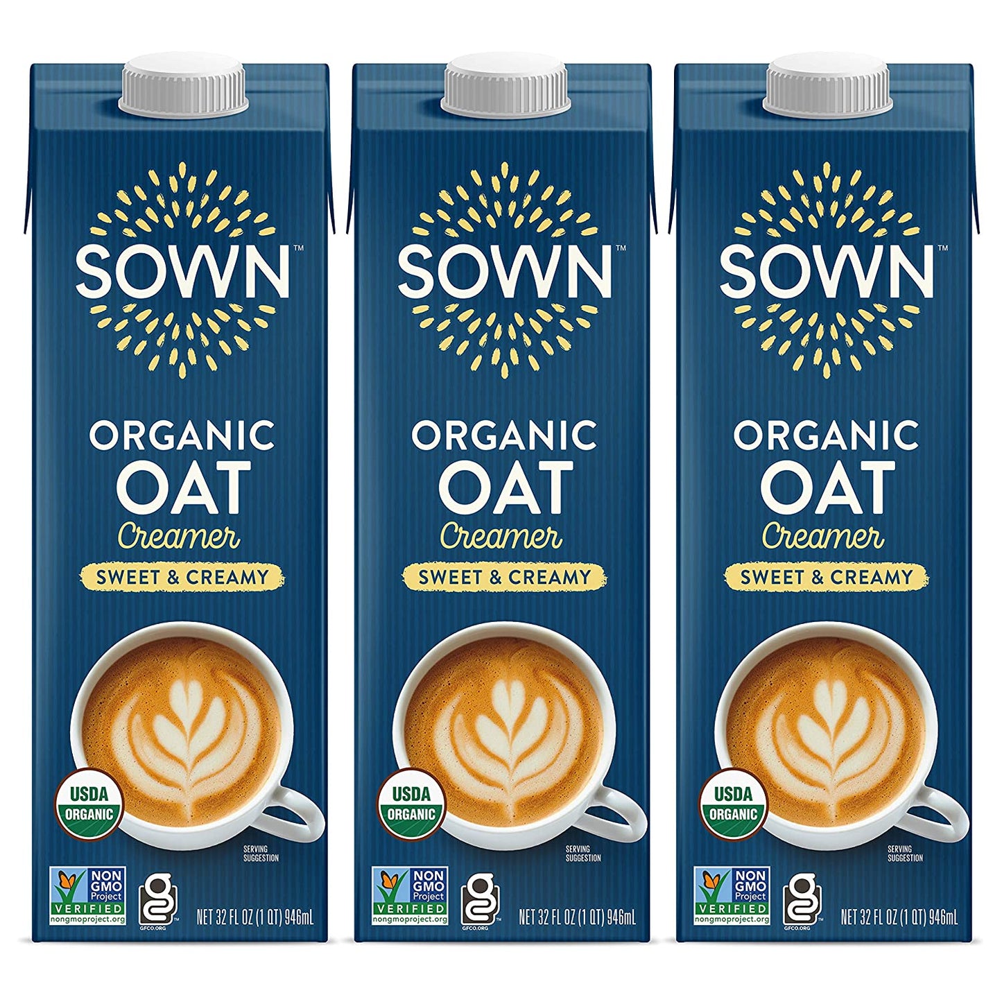 SOWN Organic Oat Creamer Sweet & Creamy - Barista Oat Milk Non Dairy Coffee Creamer - Plant Based, Dairy-Free, Vegan, Gluten-Free, Non-Gmo, Shelf Stable - 32Oz (Pack of 3)