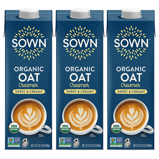 SOWN Organic Oat Creamer Sweet & Creamy - Barista Oat Milk Non Dairy Coffee Creamer - Plant Based, Dairy-Free, Vegan, Gluten-Free, Non-Gmo, Shelf Stable - 32Oz (Pack of 3)