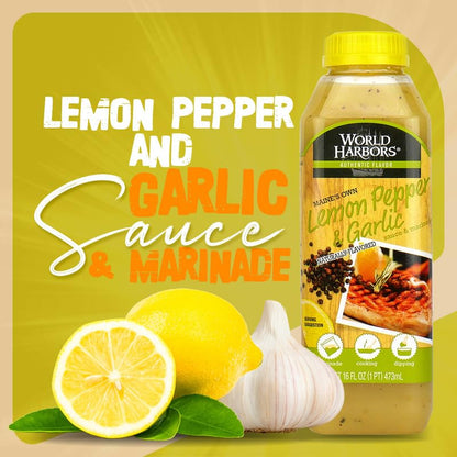 World Harbor Lemon Pepper and Garlic Seafood and Poultry Sauce and Marinade, 16 Fl Oz.