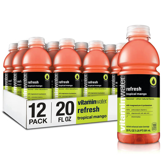 Vitaminwater Refresh Electrolyte Enhanced Water W/ Vitamins, Tropical Mango Drinks, 20 Fl Oz, 12 Pack