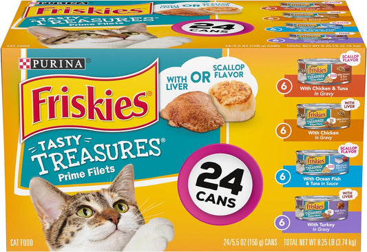 Purina Friskies Gravy Wet Cat Food Variety Pack, Tasty Treasures Prime Filets - (24) 5.5 Oz. Cans