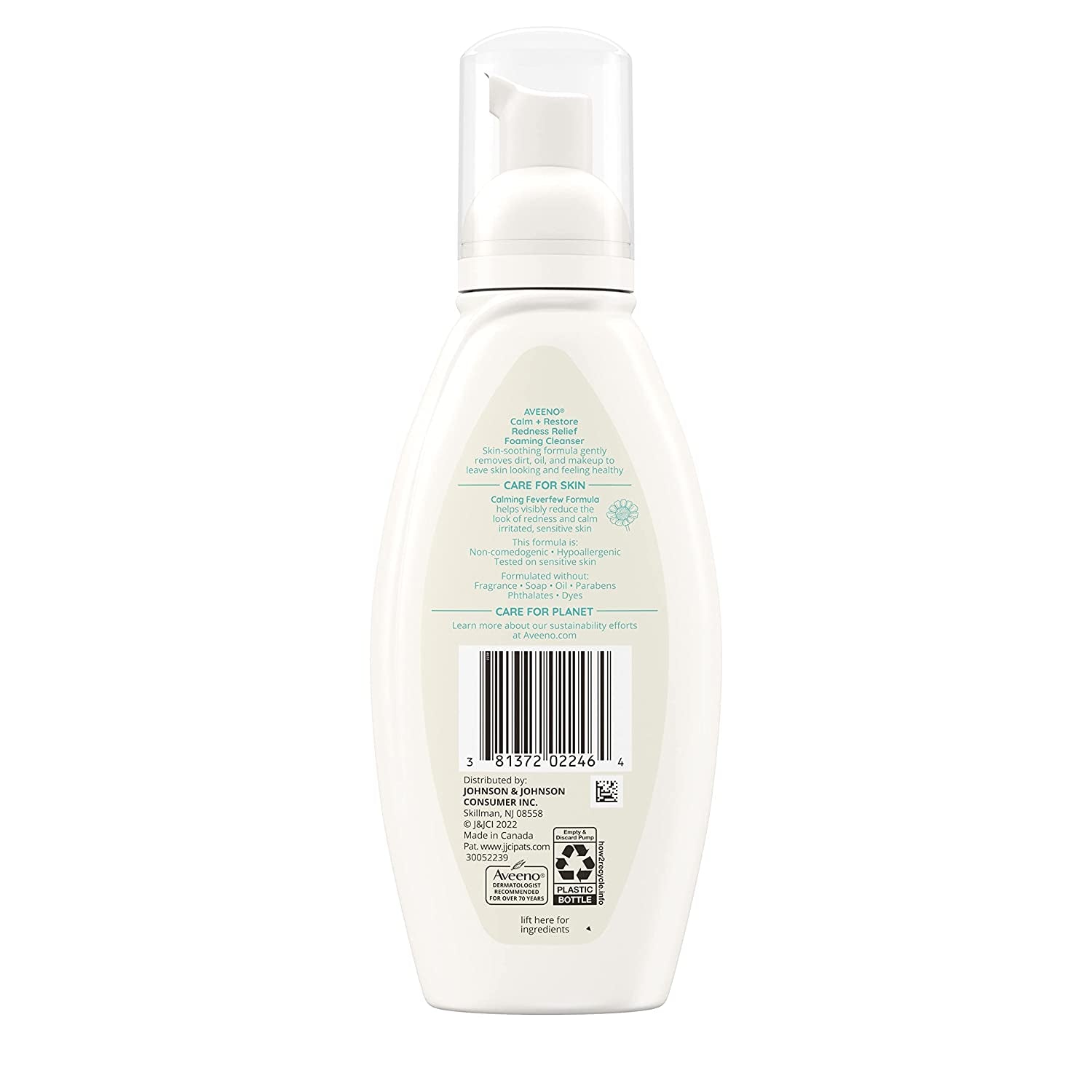 Aveeno Calm + Restore Redness Relief Foaming Cleanser, Daily Facial Cleanser with Calming Feverfew to Help Reduce the Appearance of Redness, Hypoallergenic & Fragrance-Free, 6 Fl. Oz