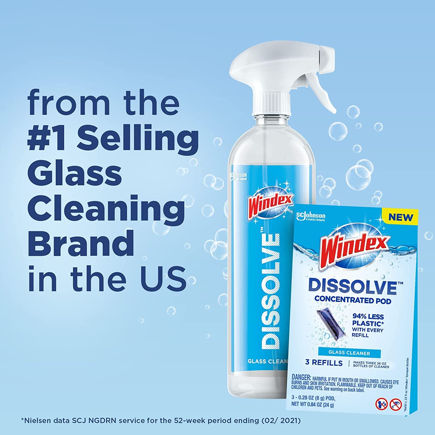 Windex Dissolve Concentrated Pods, Glass Cleaner Starter Kit Contains 1 Reusable Bottle, 3 Concentrated Dissolvable Pods