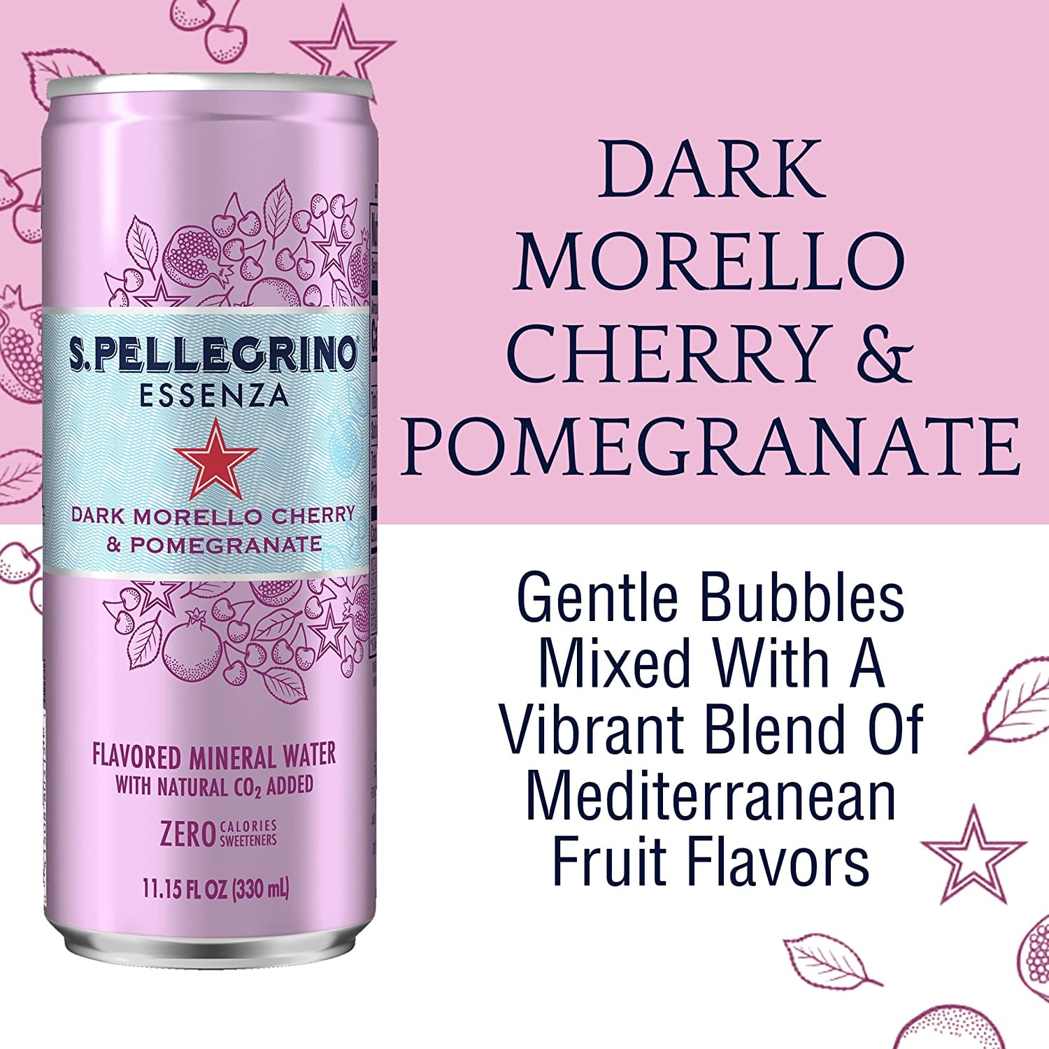 S.Pellegrino Essenza Dark Morello Cherry & Pomegranate Flavored Mineral Water, 11.15 Fl Oz Can (24 Pack)