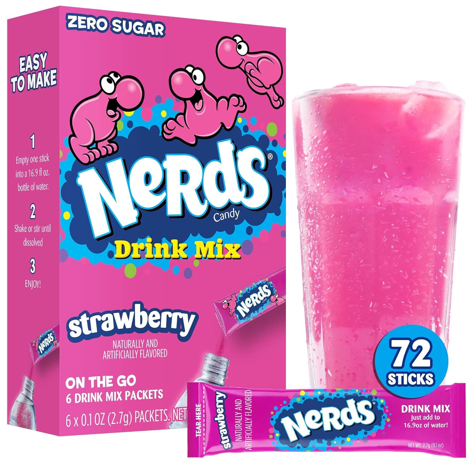 Nerds, Strawberry – Powder Drink Mix, Delicious Hydration, 12 Boxes Makes 72 Drinks