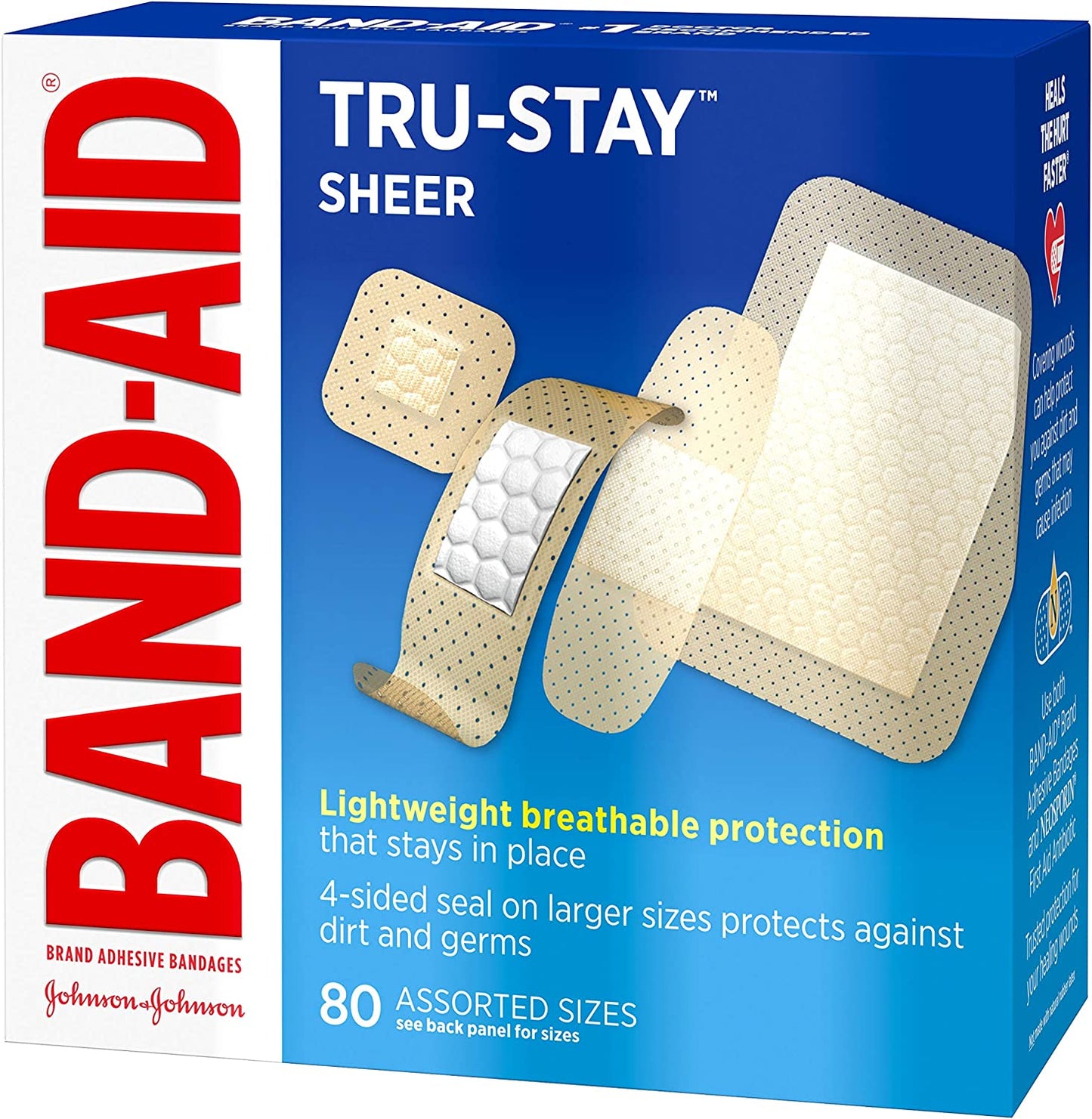 Band-Aid Brand Tru-Stay Sheer Strips Adhesive Bandages for First Aid and Wound Care, Assorted Sizes, 80 Ct