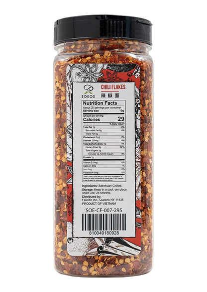 Soeos Chili Flakes, 7Oz (198G), Medium Hot, Dried and Crushed Red Chili Pepper Flakes, Premium Chili Powder for Pizza, Chowder, Seafood, and Pasta