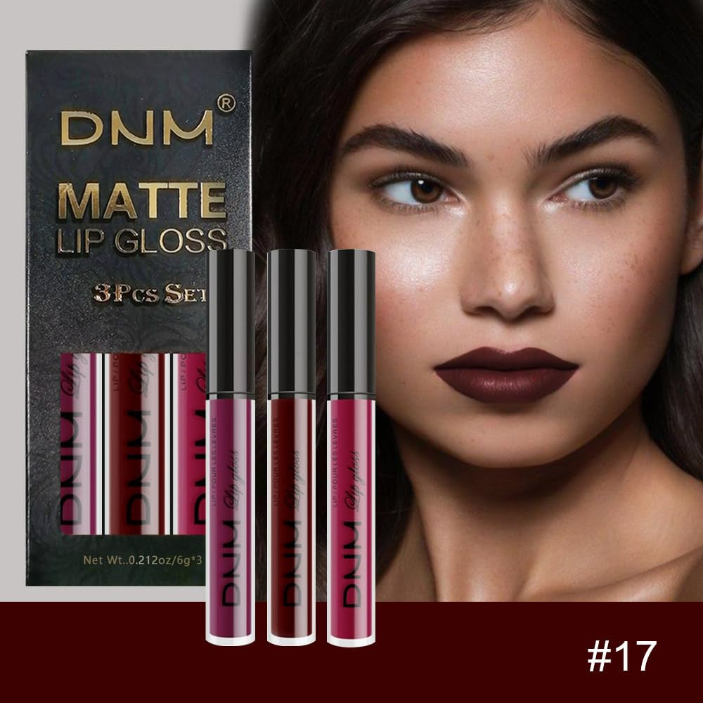 Evpct 3Pcs Dark Red Plum Purple Matte 24-Hour Liquid Lipstick Sets for Women DNM Matte Lipstick Lip Stain Long Lasting 24 Smudge Waterproof Lip Gloss Gift Set Matt Lipsticks Set Matt Liquid Lipstick