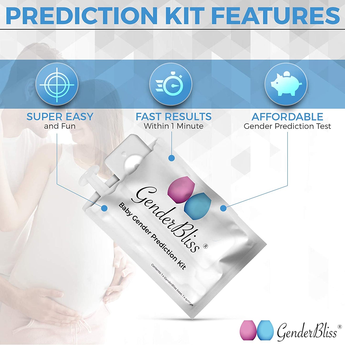 Genderbliss® Gender Prediction Test - Early Pregnancy Kit - Reveal If Your Baby Is a Boy or Girl from 8 Weeks - Instant Results