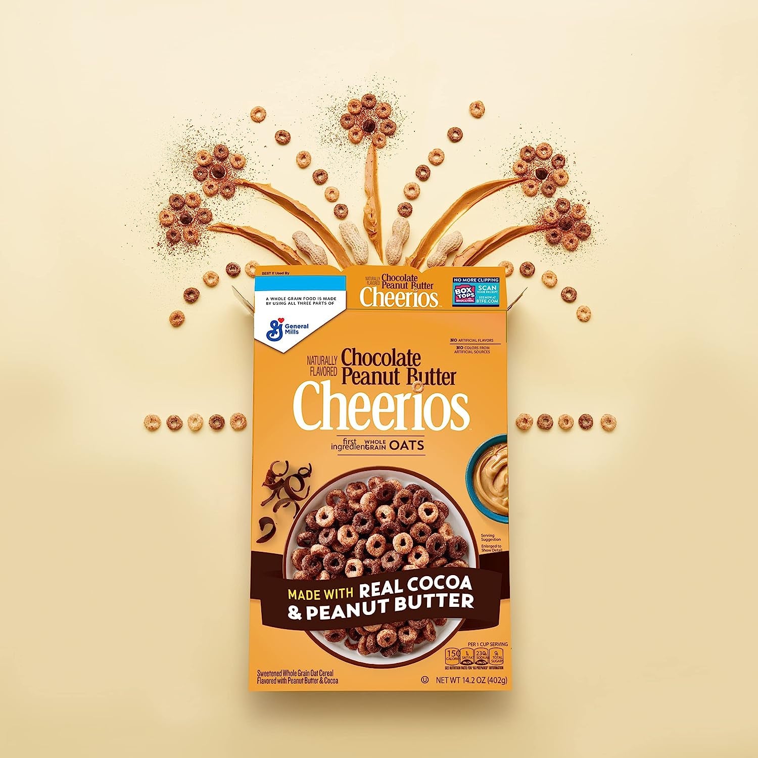 Cheerios Chocolate Peanut Butter Cheerios Cereal, Breakfast Cereal with Whole Grain Oats, 18 OZ Family Size