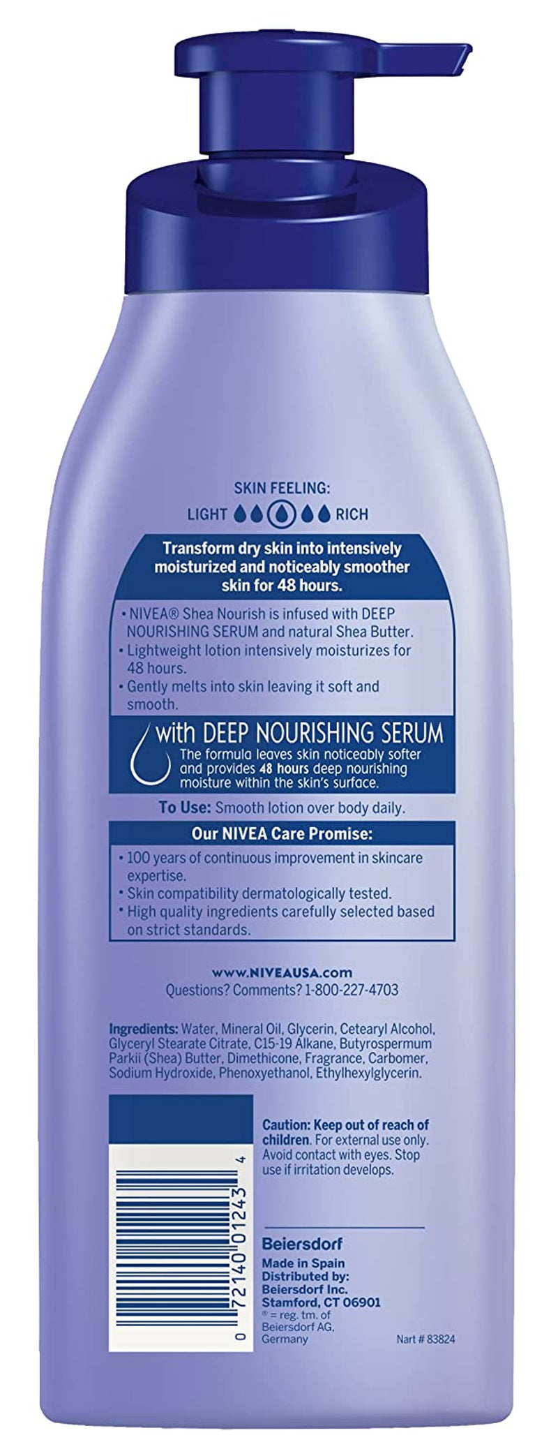 NIVEA Shea Nourish Body Lotion, Dry Skin Lotion with Shea Butter, 16.9 Fl Oz Pump Bottle