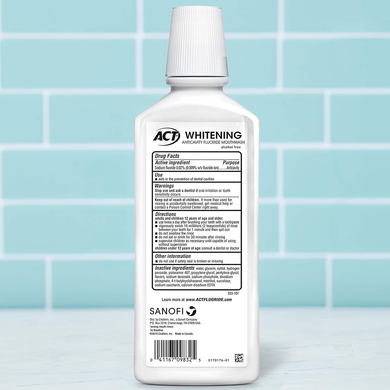 ACT Whitening + Anticavity Fluoride Mouthwash 16.9 Fl. Oz. with Zero Alcohol, Dye Free, Gentle Mint