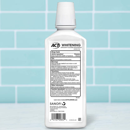 ACT Whitening + Anticavity Fluoride Mouthwash 16.9 Fl. Oz. with Zero Alcohol, Dye Free, Gentle Mint