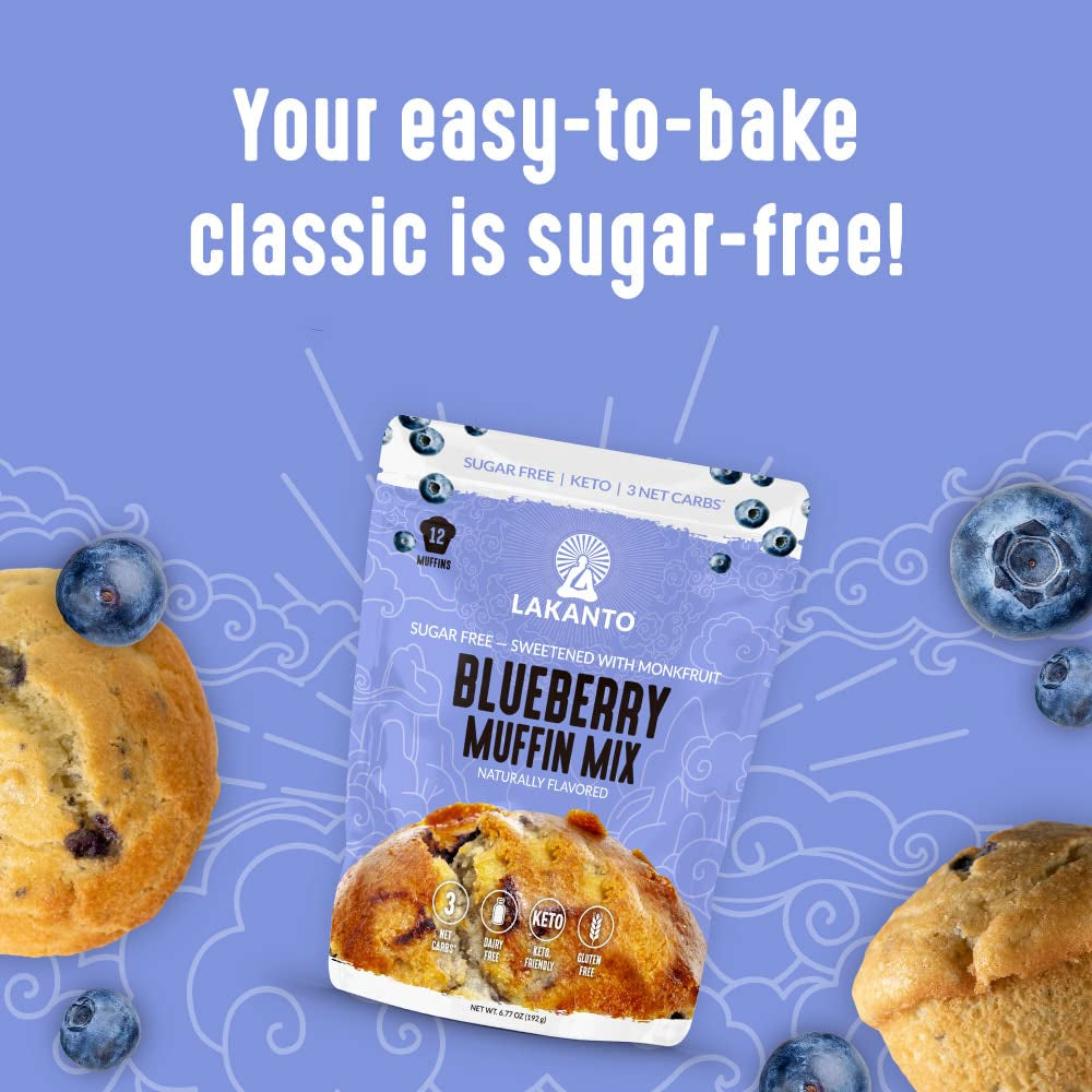 Lakanto Sugar Free Blueberry Muffin Mix - Naturally Flavored, Sweetened with Monk Fruit Sweetener, Keto Diet Friendly, 3 Net Carbs, Gluten Free, Breakfast Food, Delicious, Easy to Make (12 Servings)