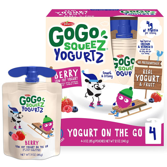 Gogo Squeez Yogurtz Berry, 3 Oz (Pack of 4), Kids Snacks Made from Real Yogurt and Fruit, Pantry Friendly, No Fridge Needed, Gluten Free and Nut Free, Recloseable Cap, BPA Free Pouches