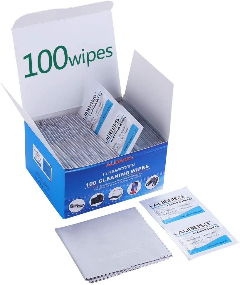 Pre-Moistened Lens Wipes ALIBEISS Screen Wipes for Glasses, Camera,Tablets, Smartphone, Screens and Other Delicate Surfaces,Pack of 100