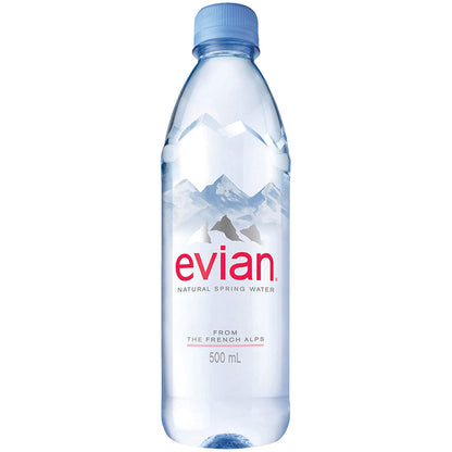 Evian Natural Spring Water 500 Ml/16.9 Fl Oz (Pack of 6), Bottled Naturally Filtered Spring Water in Individual-Sized Bottles