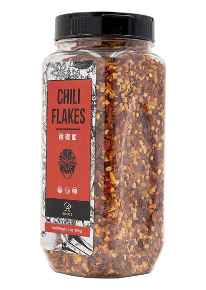 Soeos Chili Flakes, 7Oz (198G), Medium Hot, Dried and Crushed Red Chili Pepper Flakes, Premium Chili Powder for Pizza, Chowder, Seafood, and Pasta